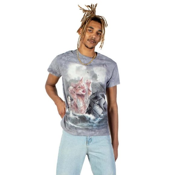 The Mountain Krakitten Cat Kitten Ship Ocean Kitty Pirate Grey T-Shirt S-3X - Picture 3 of 5